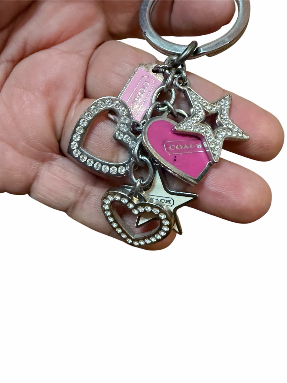 Coach Pink Enamel & Crystal Heart Star Charm Keyring